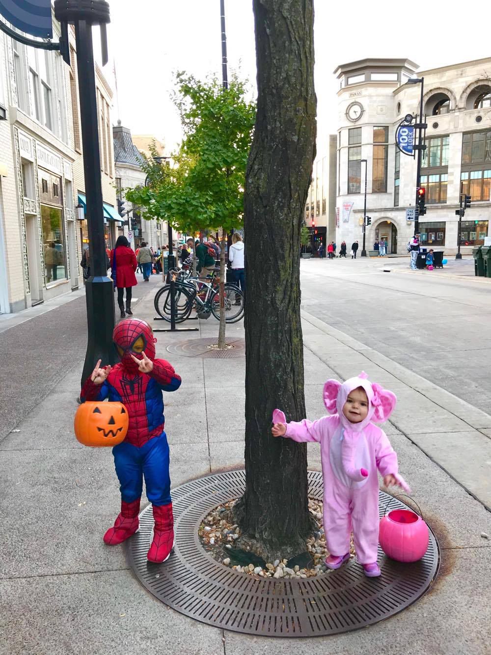 Downtown trick-or-treating, submitted by Kim Drone
